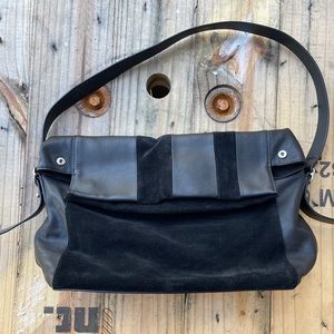 All Saints Casey Calfskin Leather and Suede Shoulder Bag